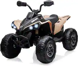 GARVEE - 12V Licensed Can-Am Kids ATV Quad, Electric 4-Wheeler Ride-On Toy with Remote, LED Lights, Music, USB & Suspension - Khaki