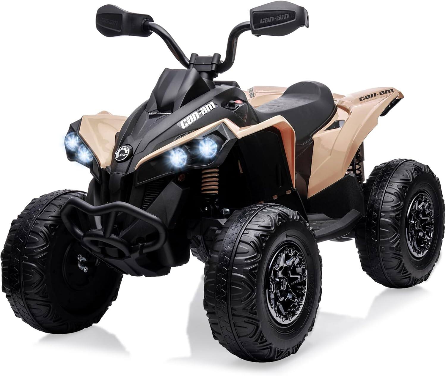 GARVEE - 12V Licensed Can-Am Kids ATV Quad, Electric 4-Wheeler Ride-On Toy with Remote, LED Lights, Music, USB & Suspension - Khaki