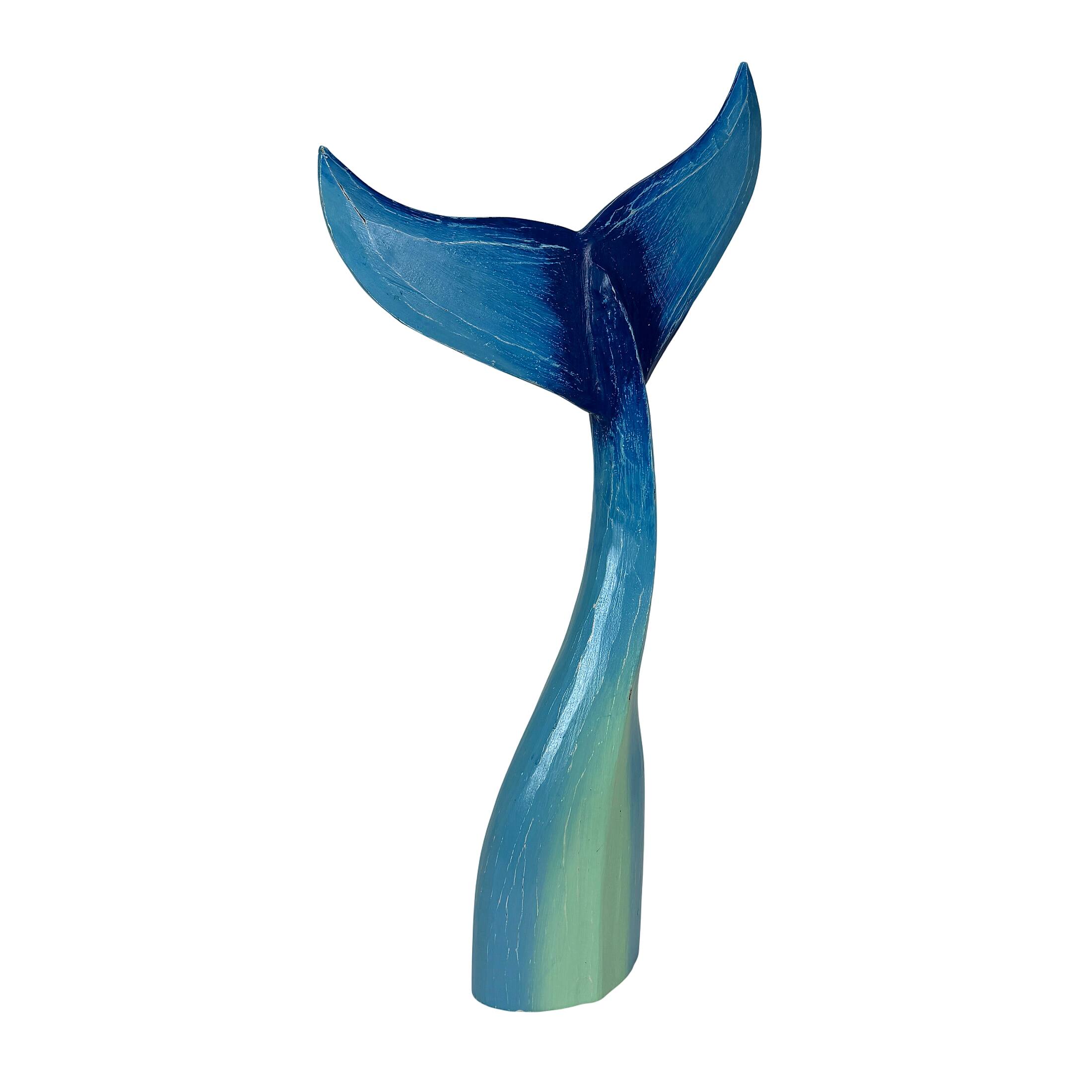 Alt View 1. Things2Die4 - Things2die4 Blue Wood Whale Tail Statue 33 Inch Height Coastal Floor Sculpture - Blue.