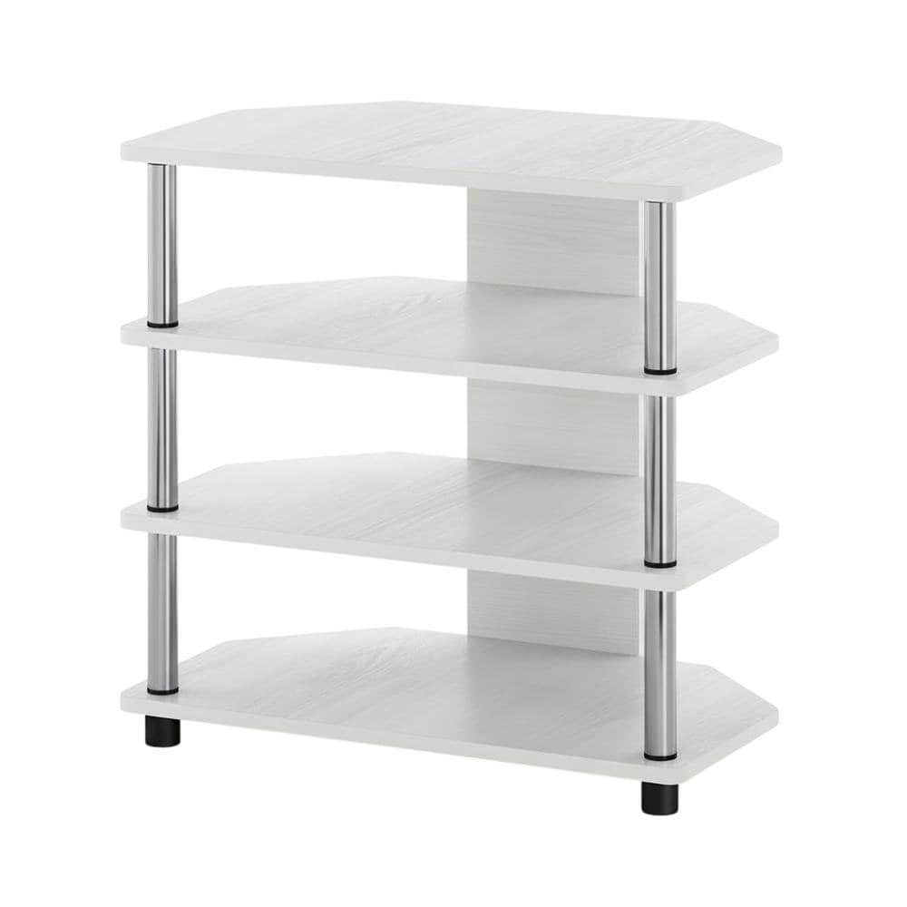 FurniFact - Wooden TV stand, modern oak, chrome accents, living room furniture - White