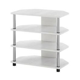 FurniFact - Wooden TV stand, modern oak, chrome accents, living room furniture - White