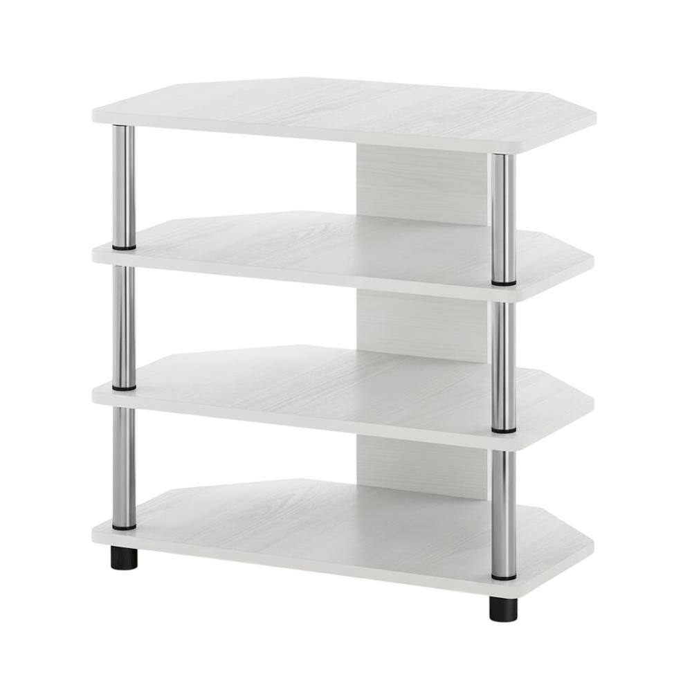 Front. FurniFact - Wooden TV stand, modern white oak, chrome accents, living room furniture - White.