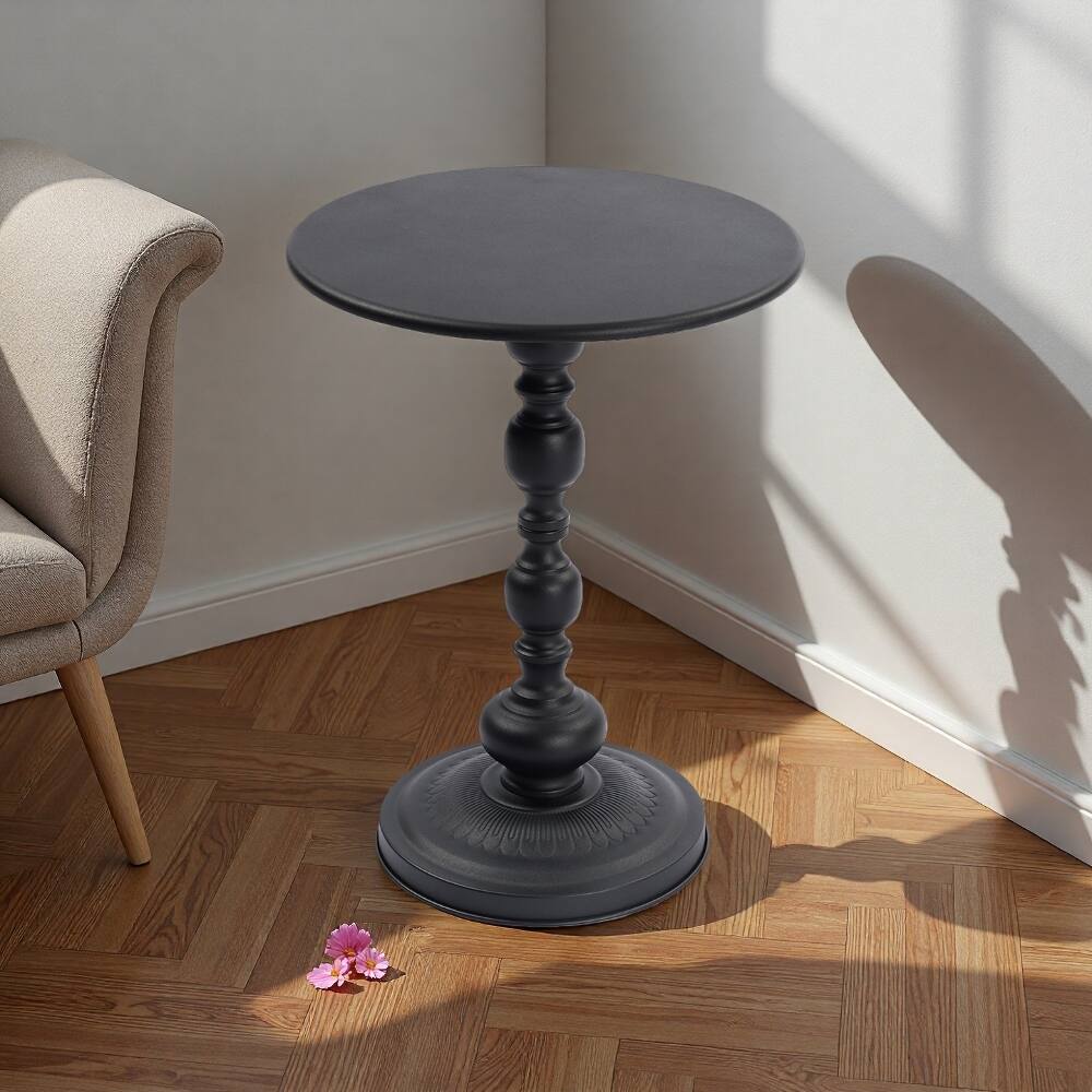 Alt View 8. Loheer - Loheer Vintage Metal Coffee Table Round Side Table for Sofa Bedside Nightstand Small Space Accent Table Black Iron - Black.