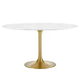 Lippa 54" Round Faux Marble Dining Table by Modway - Gold White