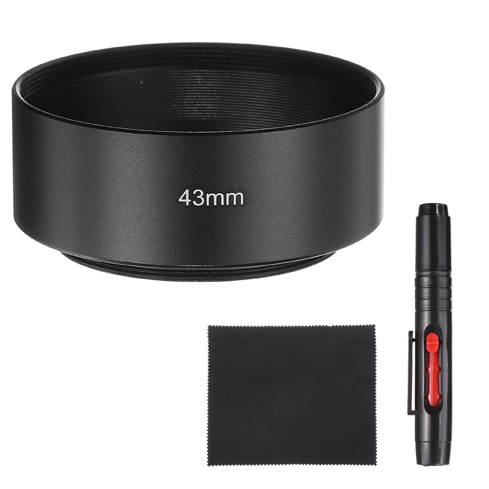 Unique Bargains - Lens Hood Shade, 43mm Mid-focus Metal Camera Cap Shade with Cleaning Cloth & Pen - Black