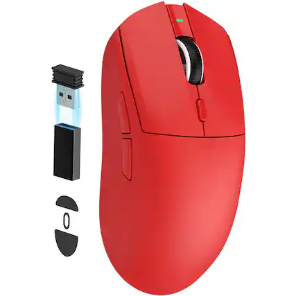 Front. Luckbyte - 59g Ultra-Lightweight Wireless Gaming Mouse - Flagship 26K DPI Sensor, Dual Mode & 80M Click Ergonomic Design, Red - Red.