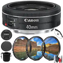 Canon - EF 40mm f/2.8 STM Lens (6310B002) + Filter Kit + Lens Pouch + More - Black
