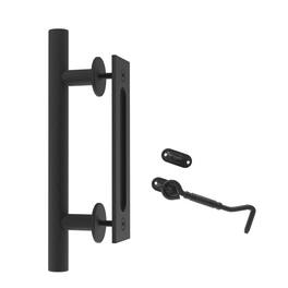 Boyel Living - 12 in. Steel Powered Ladder Sliding Barn Door Handle with Hook Lock Latch - Black