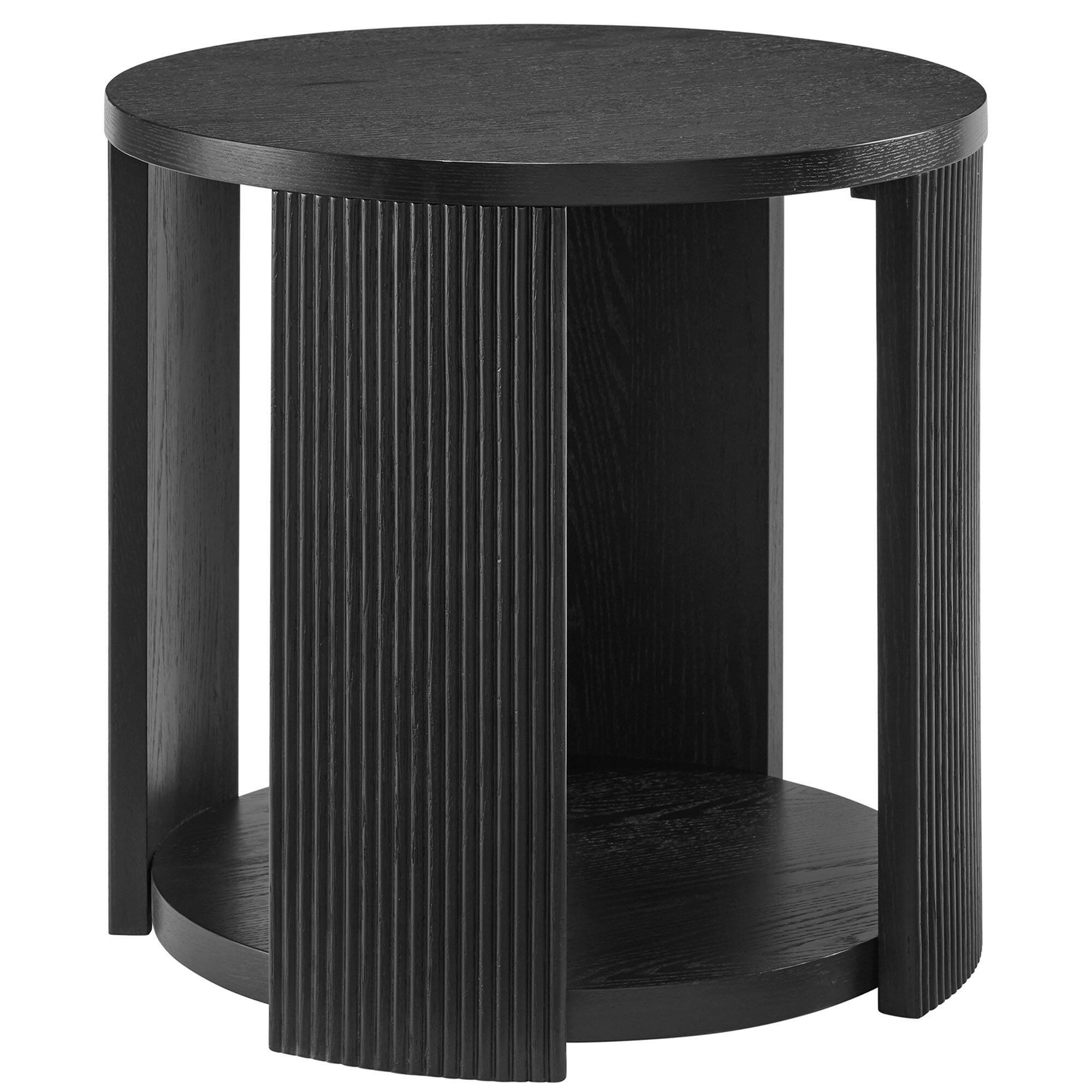 ROME + OAK - Euclid Round End Table, Wood Home Accent Furniture with Shelf - Black