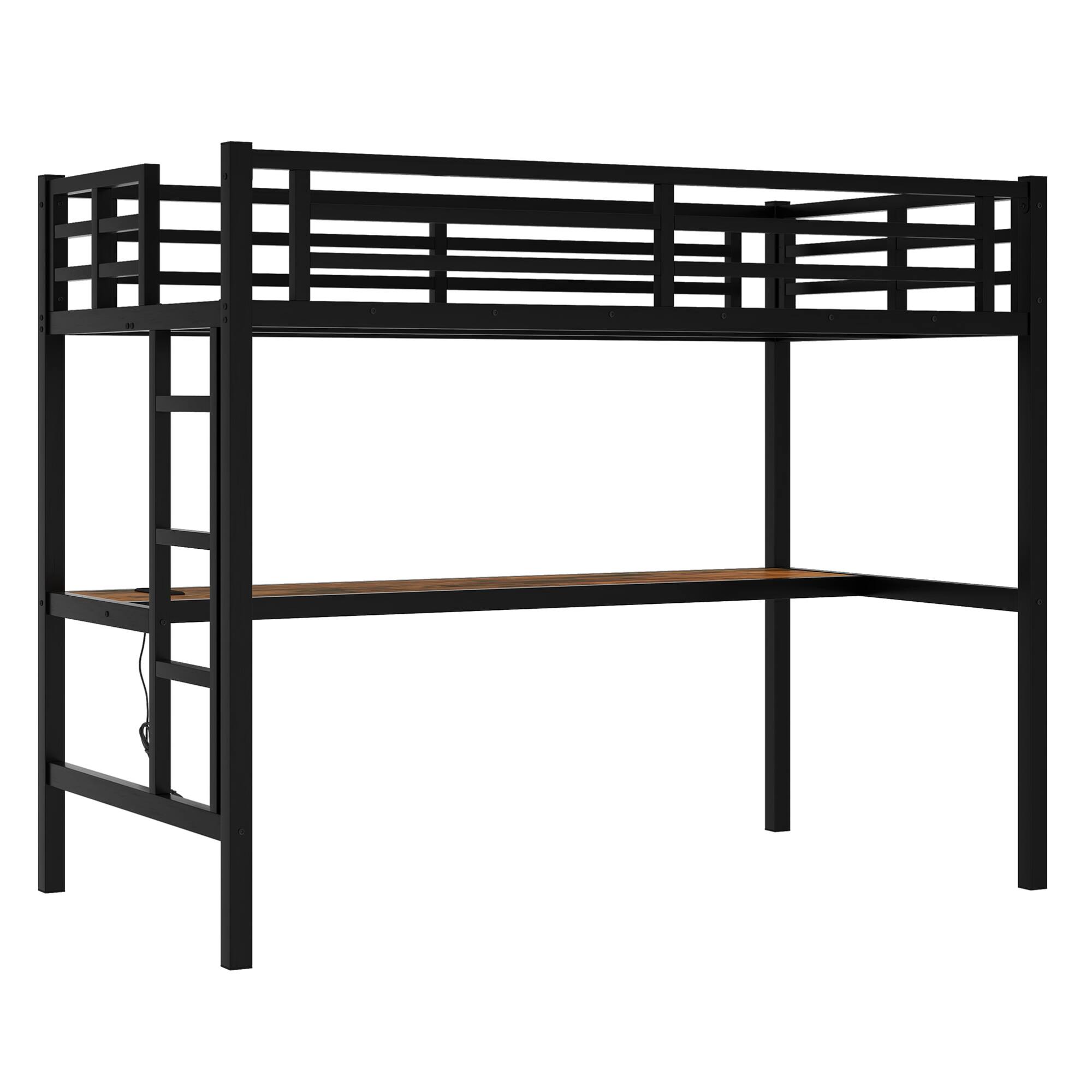 Alt View 4. GOODSILO - Twin XL Loft Bed with Built-In Desk, Power Outlet, and LED Lighting for Space-Saving Bedroom Solutions - Black.