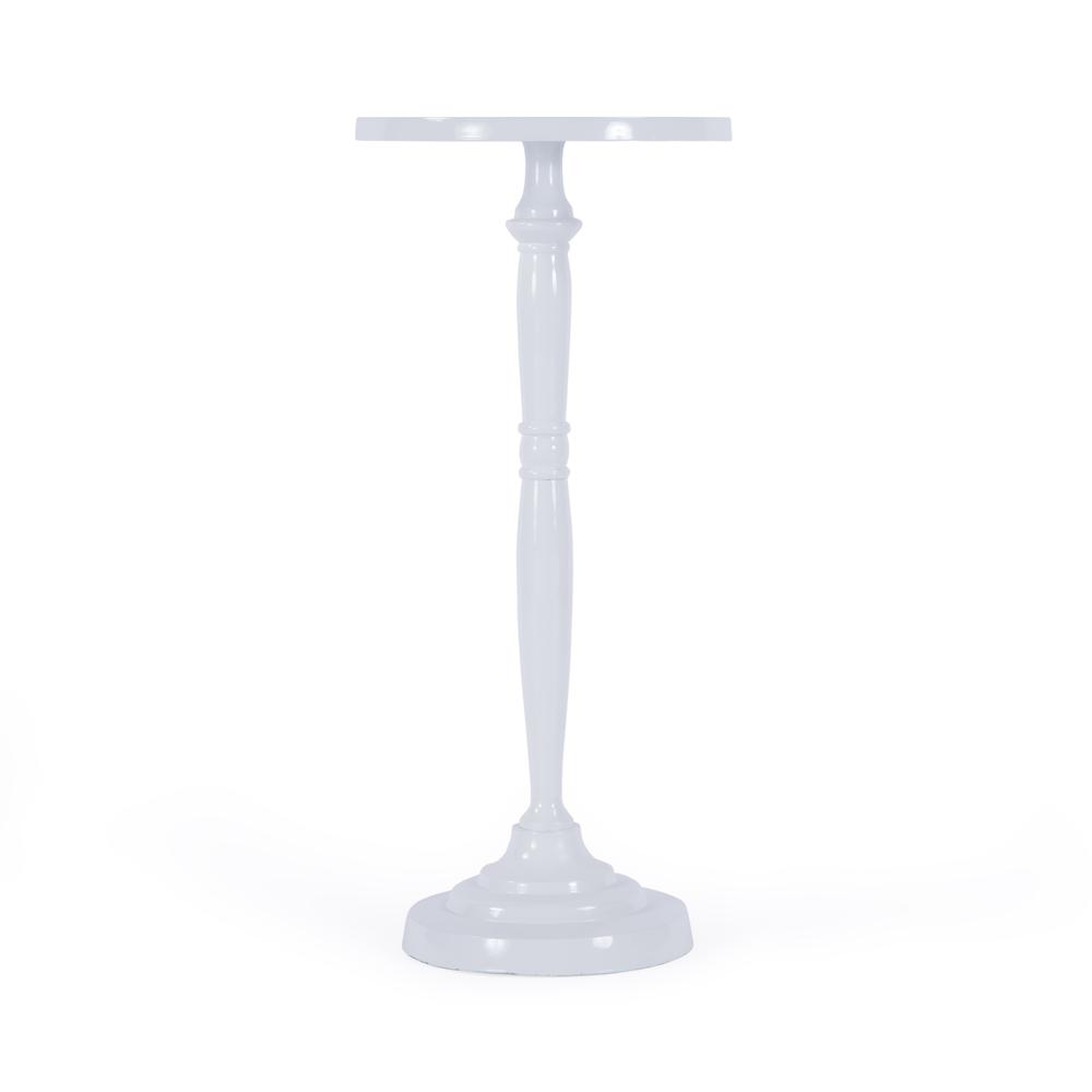 Left. Butler Specialty - Landon Outdoor Round Metal Pedestal Side Table - Ivory.