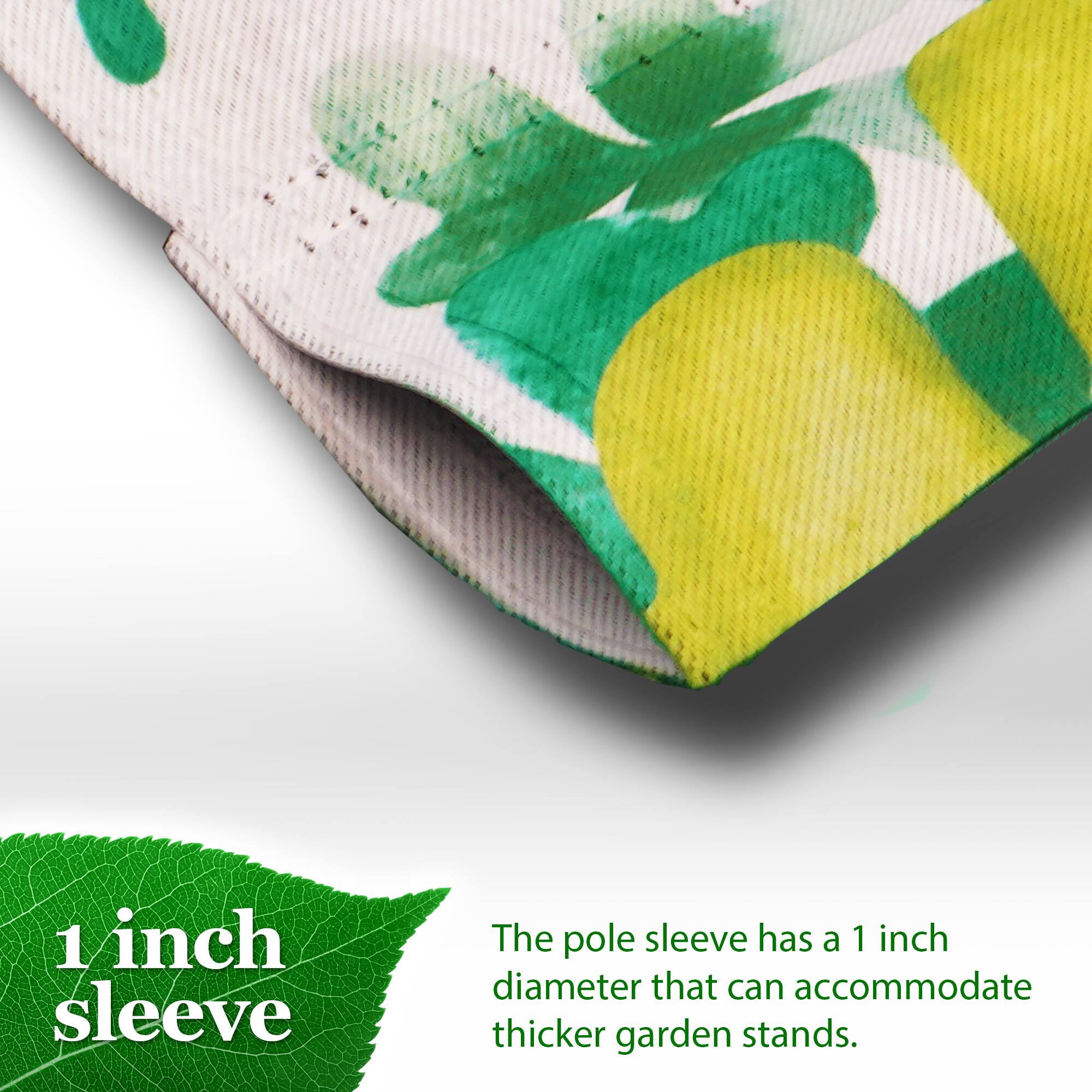 1 inch sleeve

The pole sleeve has a 1 inch diameter that can accommodate thicker garden stands.