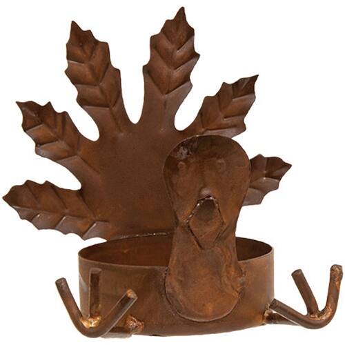 Front. BreeBe - Fall Turkey Rusty Tealight Holder - Brown.