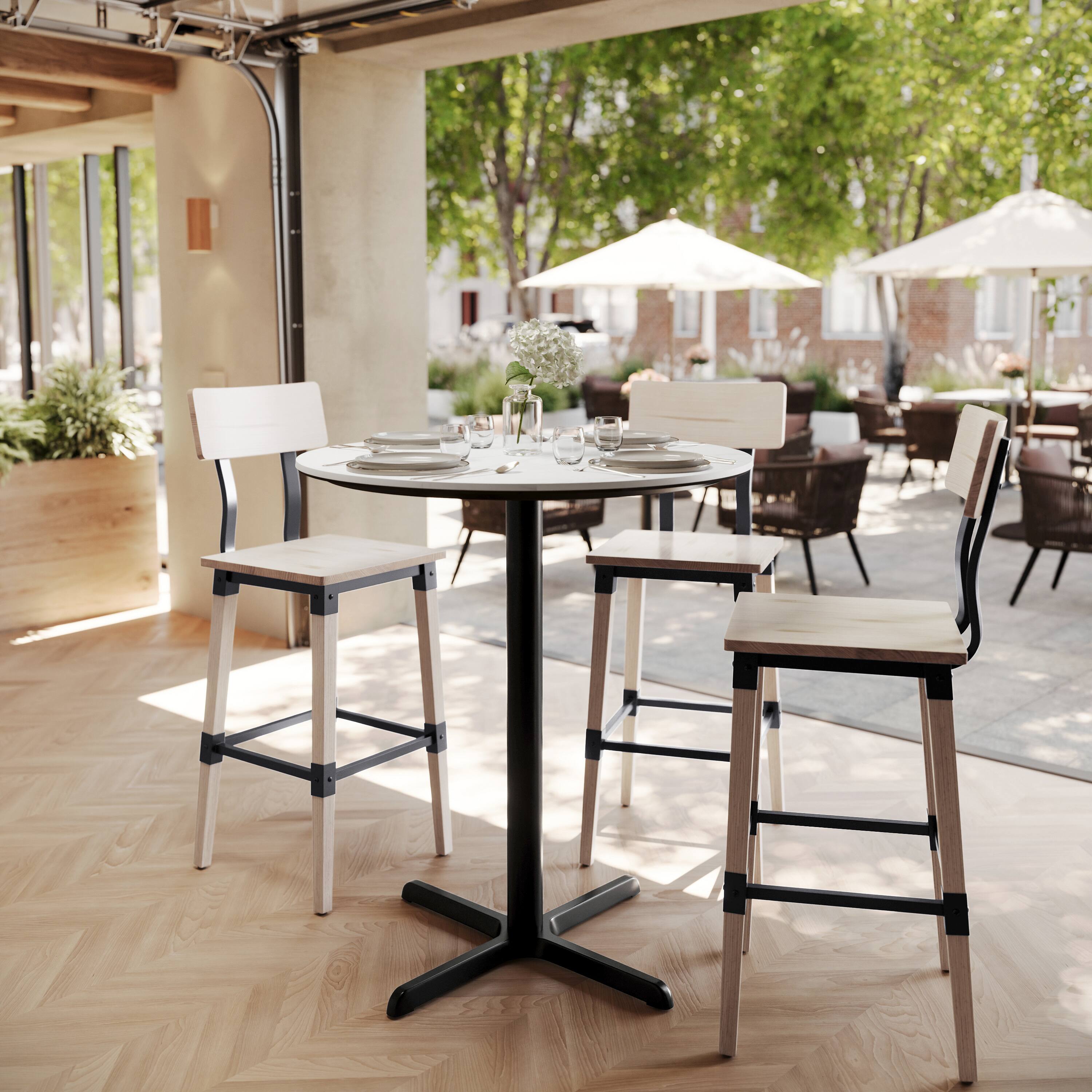 Alt View 1. Emma + Oliver - PureShield Tabletop with Seam-Free Surface Innovation and Bar Height Base - White Faux Marble/Black Base.