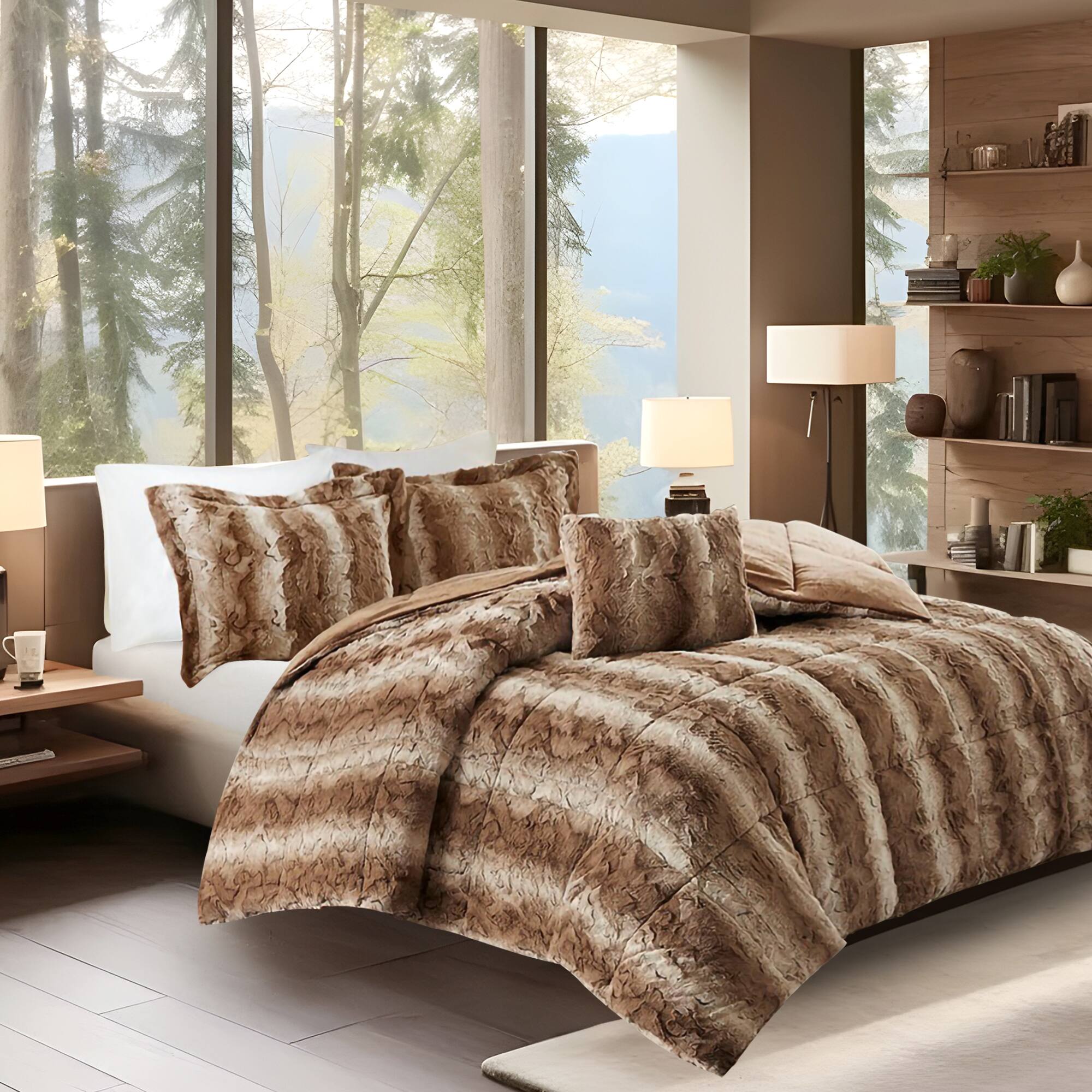 Alt View 1. Gracie Mills - Gracie Mills Shawn 4-Peice Soft Faux Fur to Mink Comforter Set - Tan.