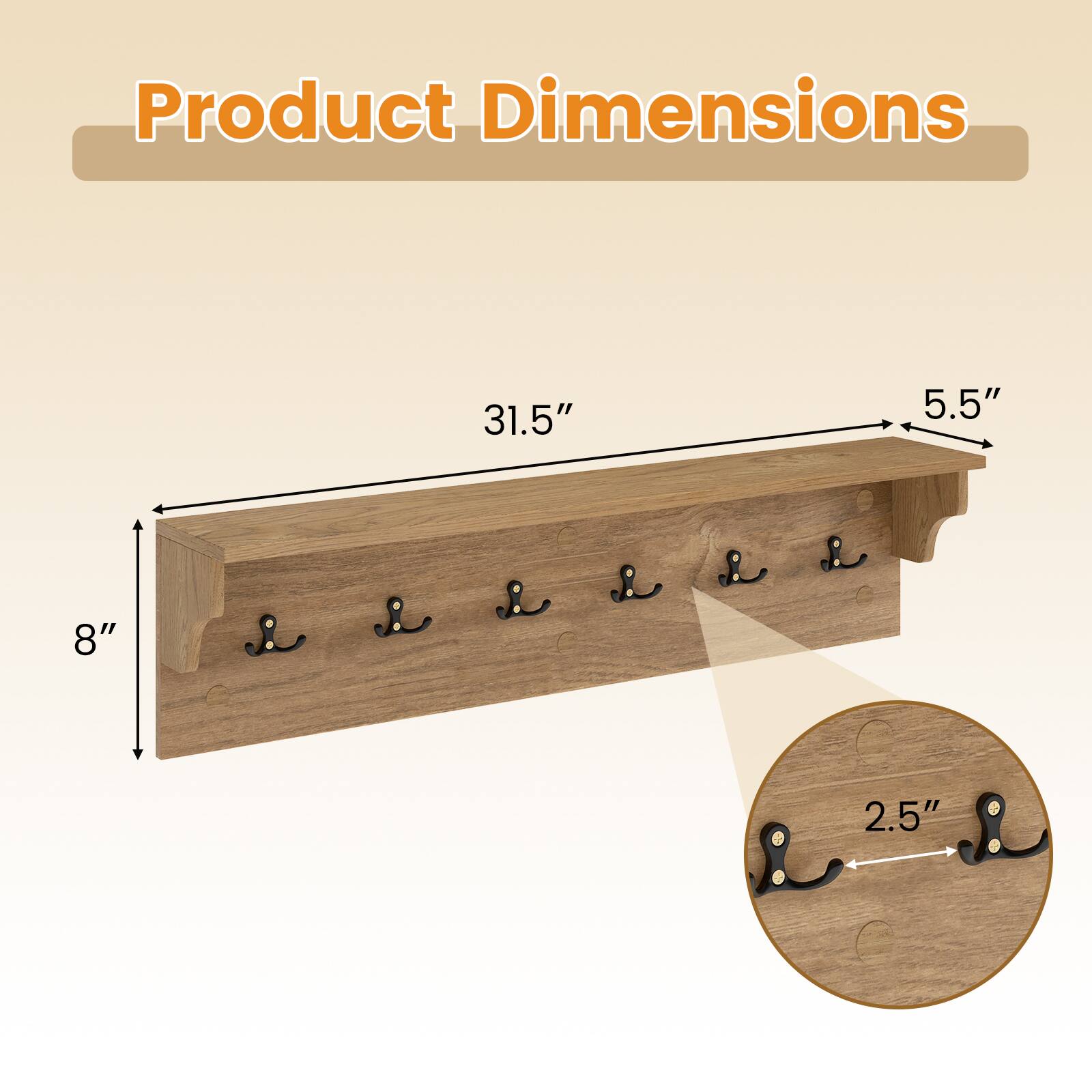 Product Dimensions: 31.5" x 5.5" x 8" x 2.5"