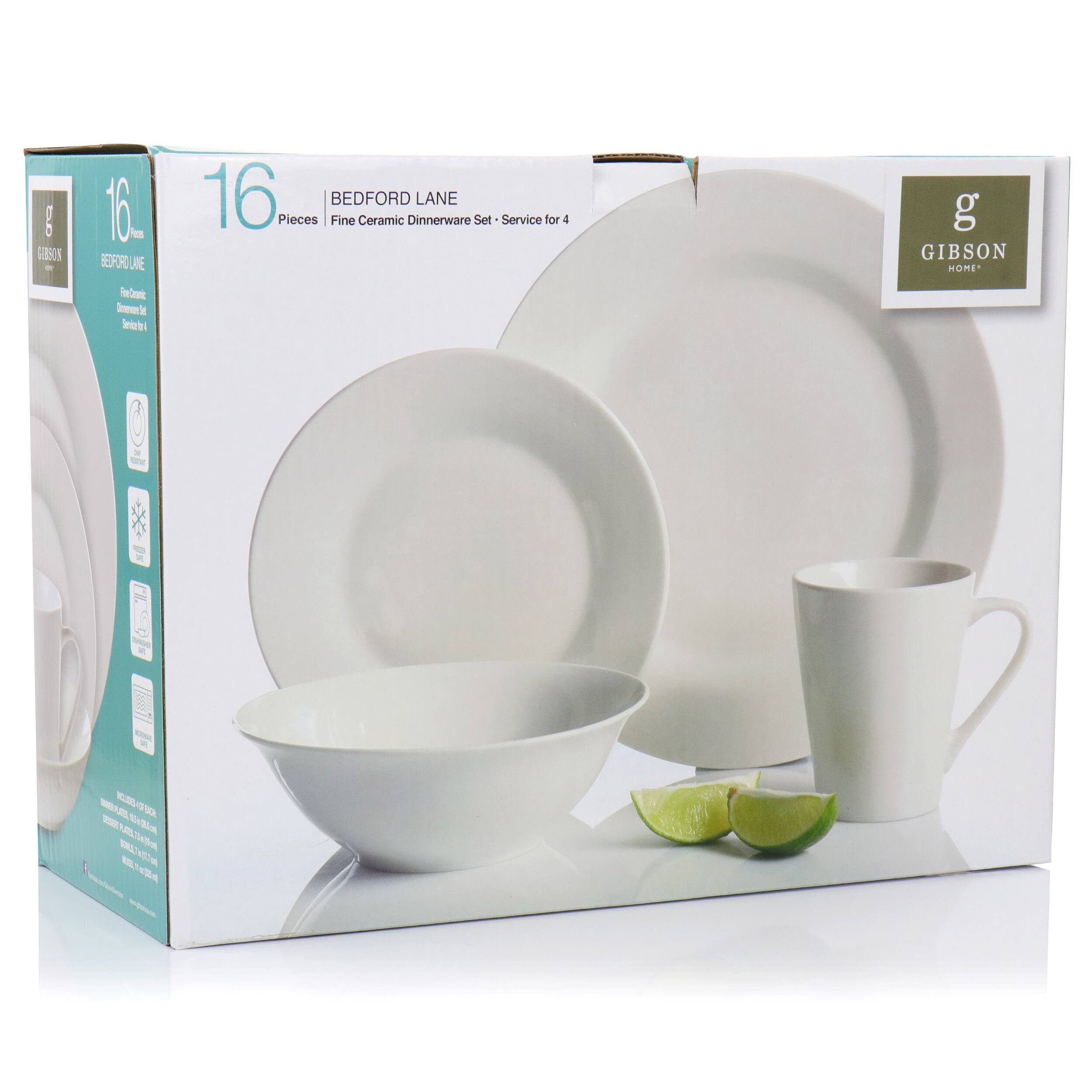 BEDFORD LANE 16 Pieces Fine Ceramic Dinnerware Set Service for 4 g GIBSON HOME