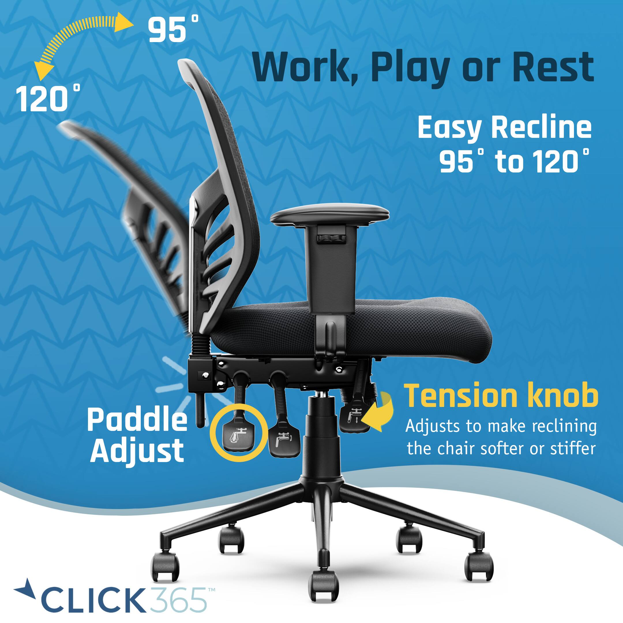 Alt View 12. Click365 - Ergonomic Office Chair with Lumbar Support & Flip-Up Arms Breathable Mesh Home Desk Chair with Adjustable Height & Back - Black.