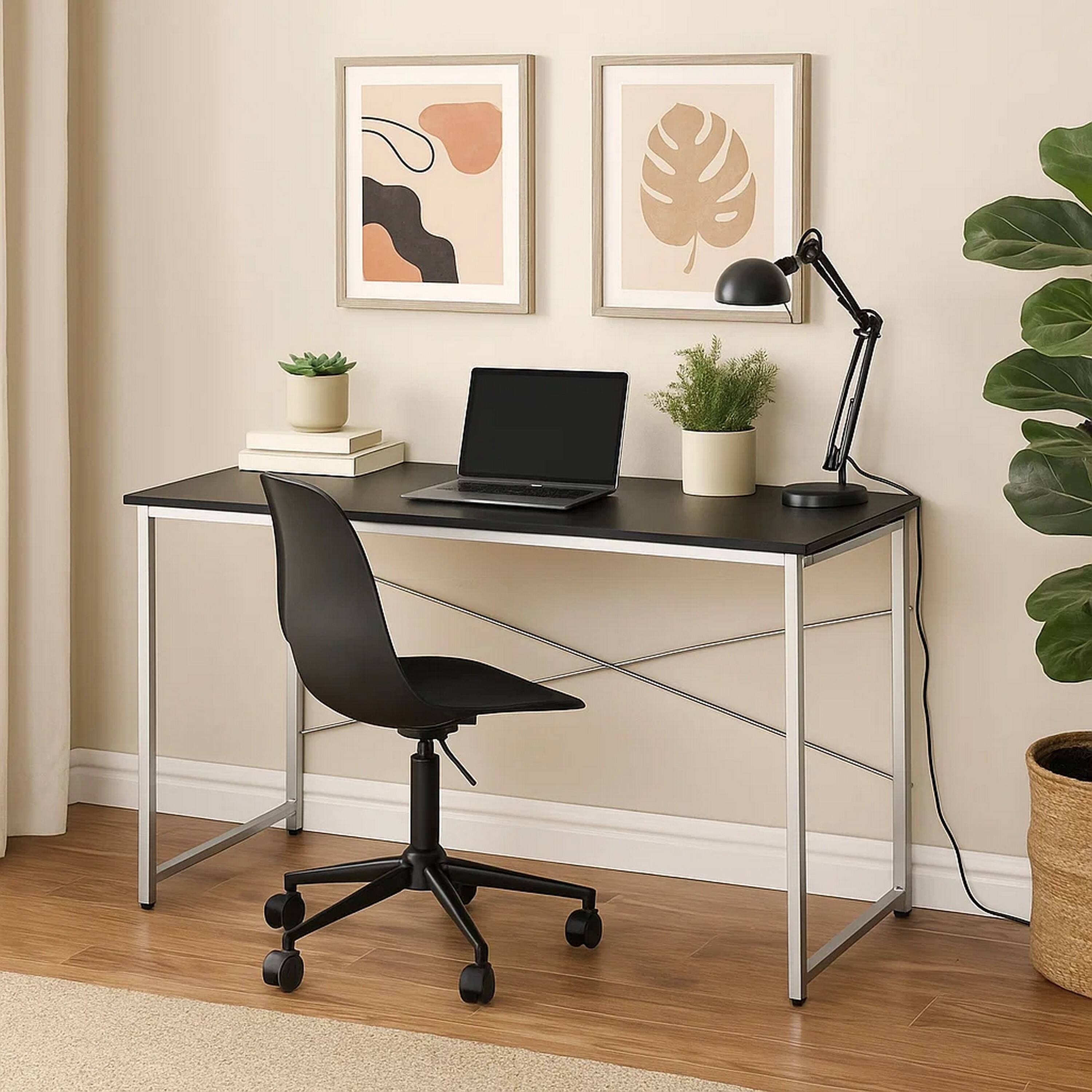 Alt View 2. Manhattan Lane - Writing Desk with X Shaped Crossbar Support, Black and White - White, Black.