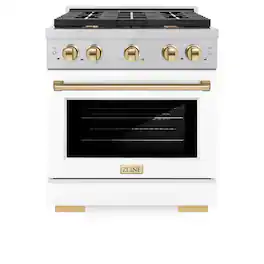 ZLINE - Autograph 30 in. Paramount Dual Fuel Range with White and Gold Accents (SDRSZ-WM-30-G) - White