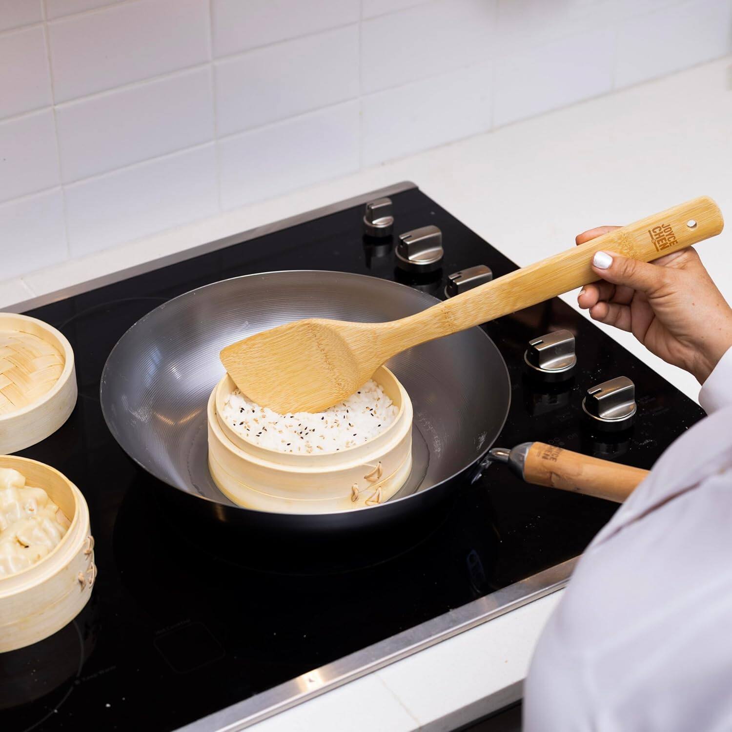 Alt View 5. Escali - Joyce Chen Burnished Bamboo Wok Utensils, 3-Piece Stir Fry Set - Natural.