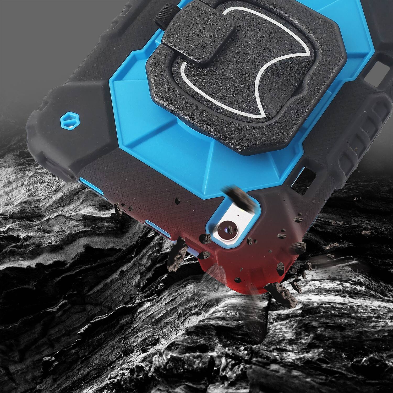 Back. Vena - For Apple iPad mini 6th Generation Case For Kids (8.3"), iPad mini A17 Pro Case 360° Rotating Hand Strap Stand, Blue - Blue.