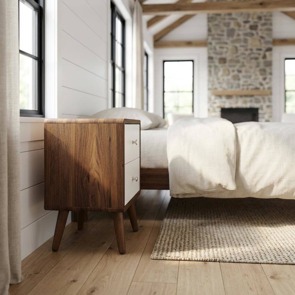 Angle. FurniFact - Nightstand with 2 Drawers and Compact Design - Brown.
