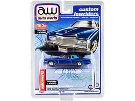 Autoworld - 1975 Cadillac Eldorado Dark Blue Metallic Light Blue Vinyl Top Custom Lowriders Limited 1/64 Diecast Auto World - Dark Blue Metallic With Light Blue
