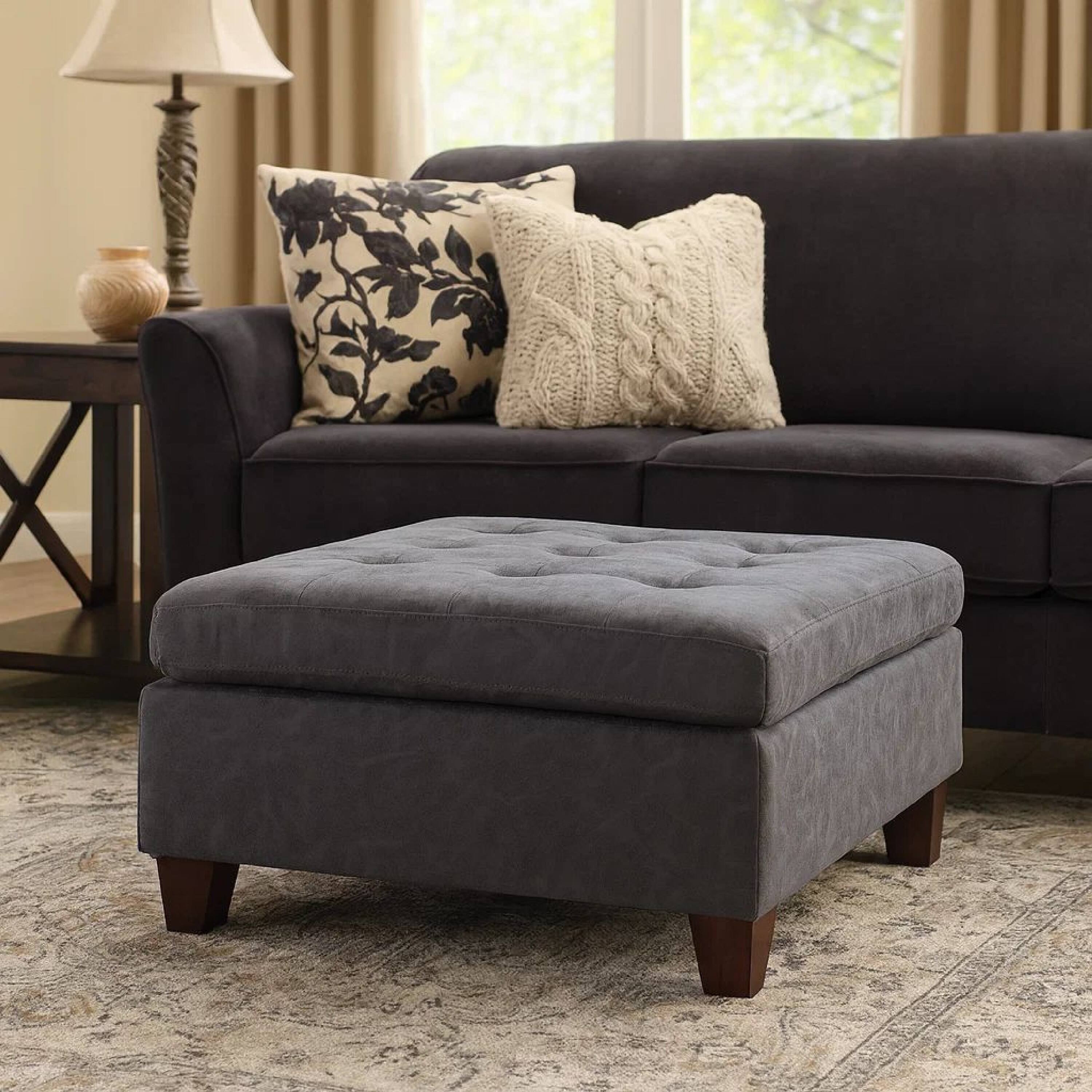 Alt View 8. Manhattan Lane - Contemporary Leatherette Rectangular tufted Ottoman - Gray.