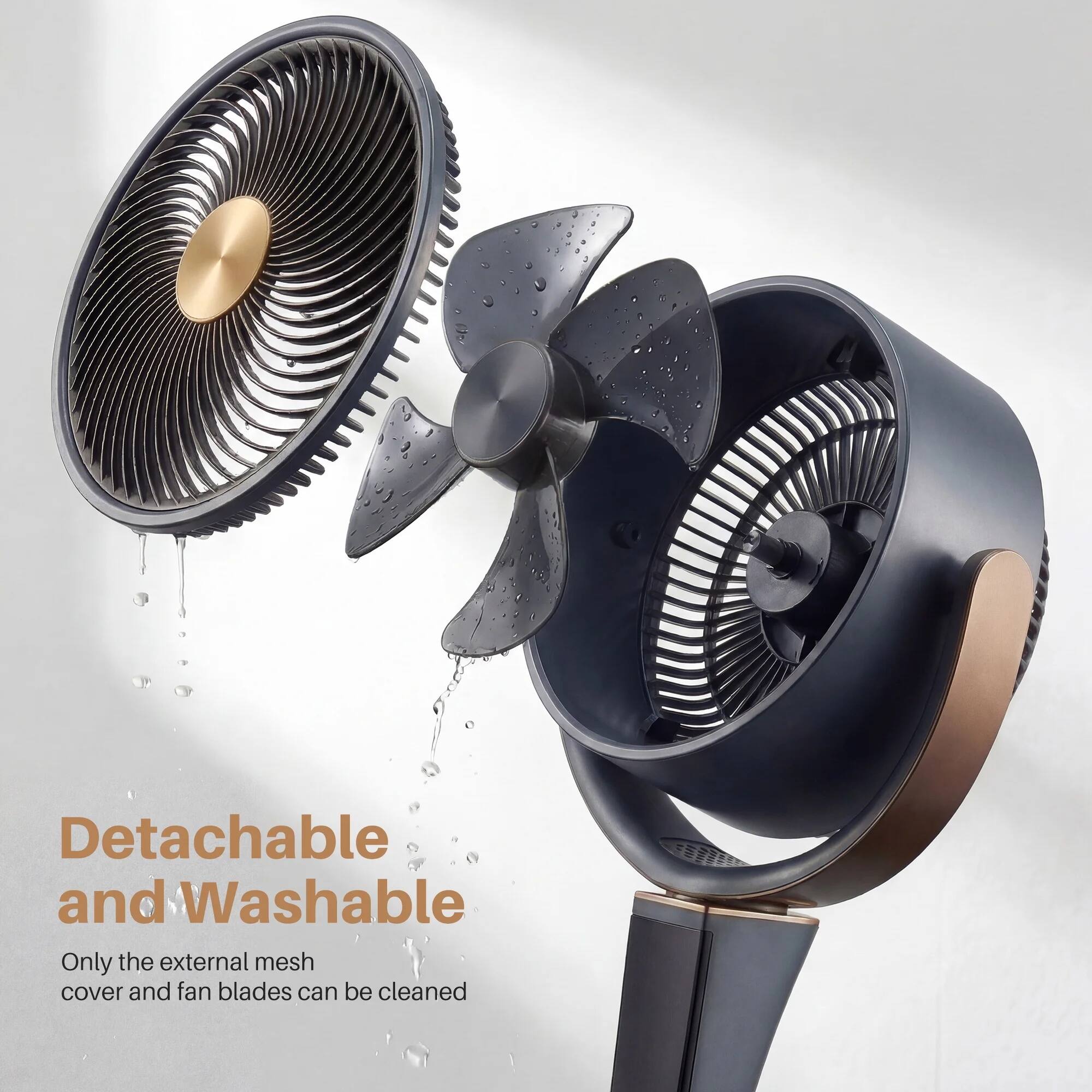 Detachable and Washable  
Only the external mesh cover and fan blades can be cleaned