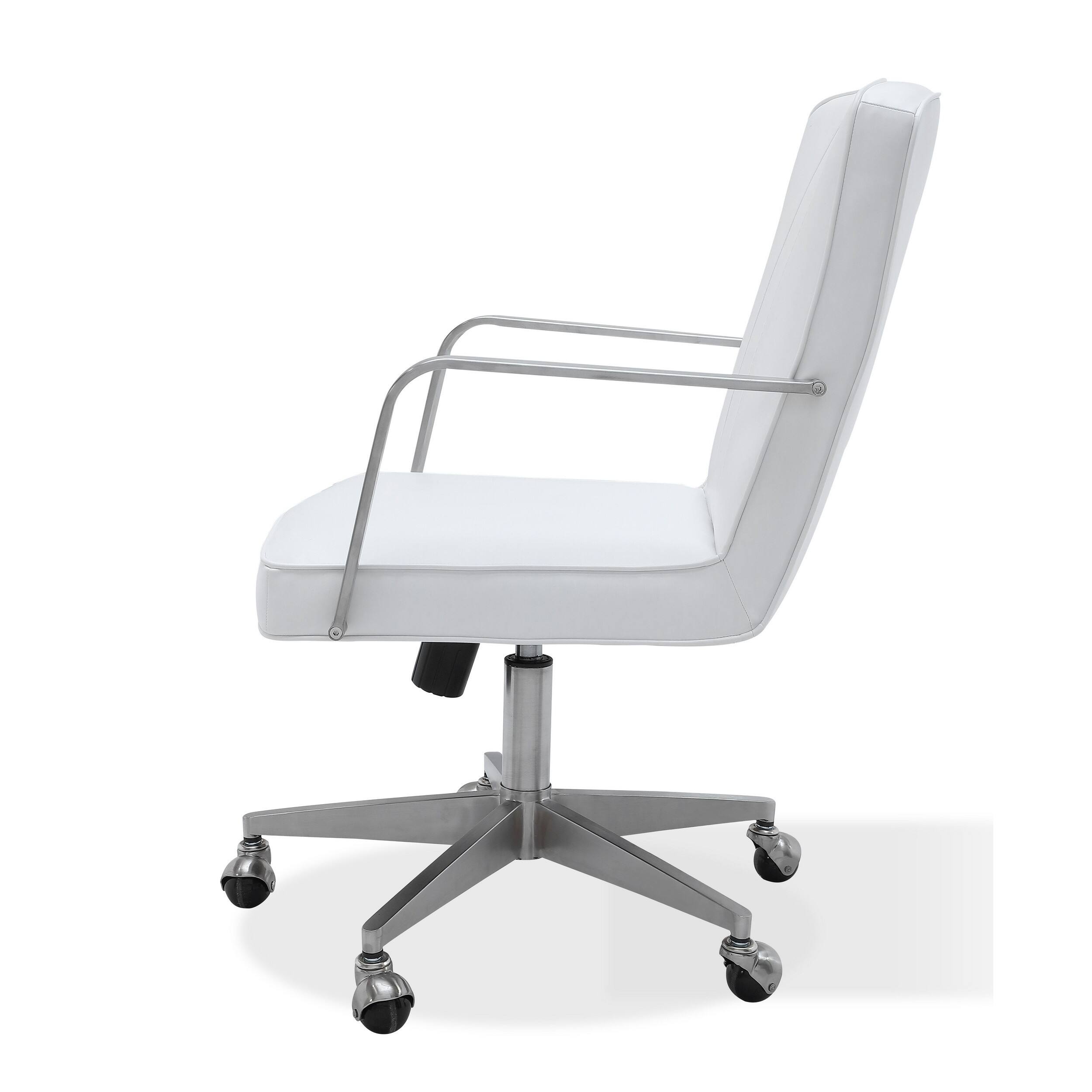 Angle. Manhattan Lane - Rux 26 Inch Office Swivel Chair,  Faux Leather, Rolling Steel Base - White.