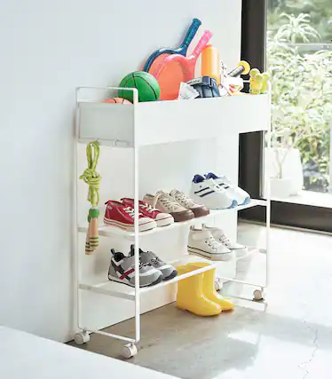 Front. Yamazaki Home - Entryway Storage Cart (29.33" H) - Steel - White.