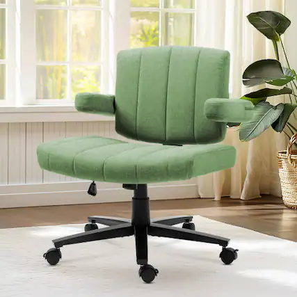 Front. Akoasm - Fabric Criss Cross Swivel Desk Chair Office Chair with Wheel, Adjustable Height Gaming Chair for Study Gaming (Green) - Green.