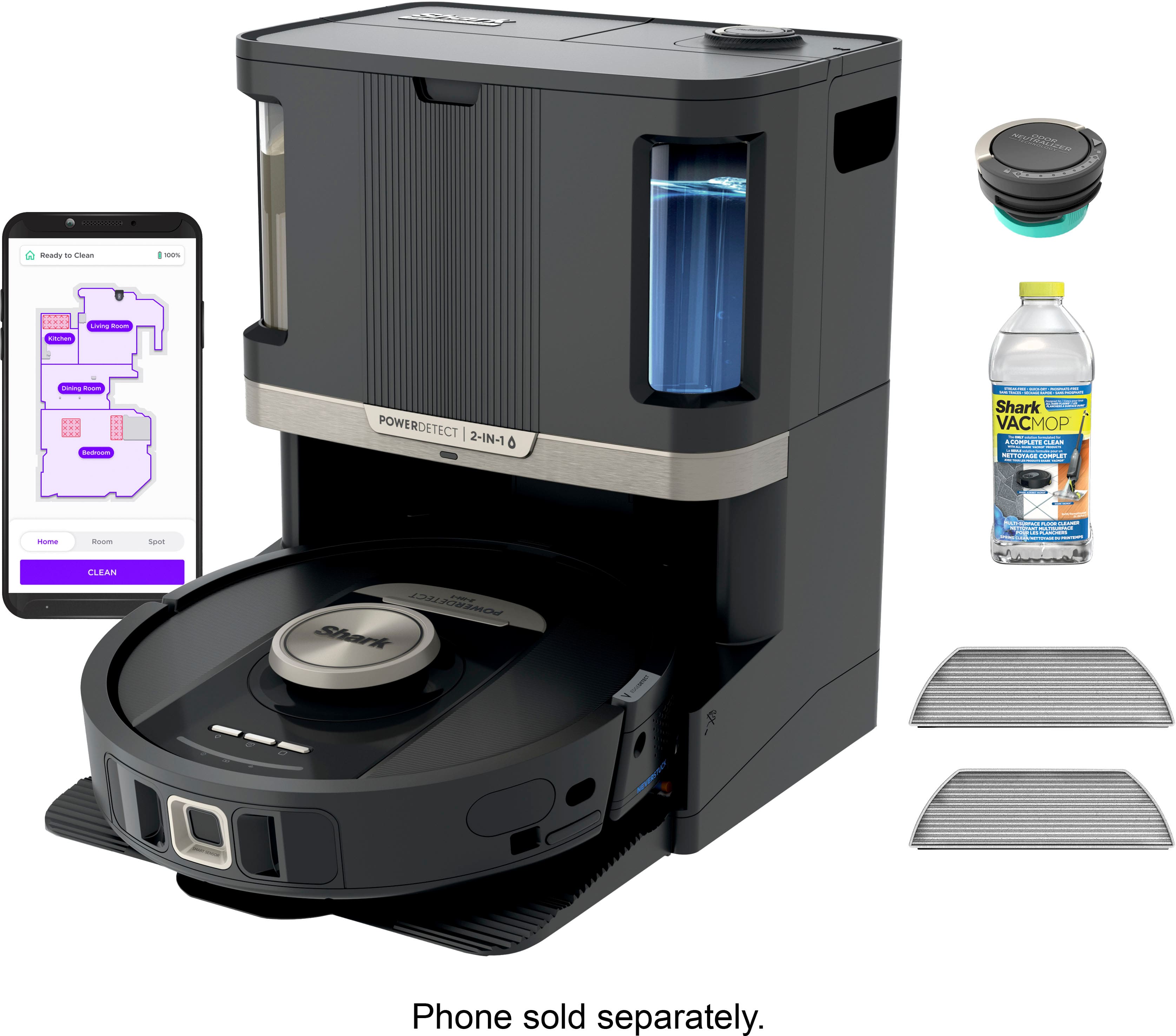Shark - Robot Vacuum & Mop PowerDetect NeverTouch Pro, Combo, Self-Emptying & Self-Refilling with Self-Clean Pad Wash & Dry - Black - Front_Zoom
