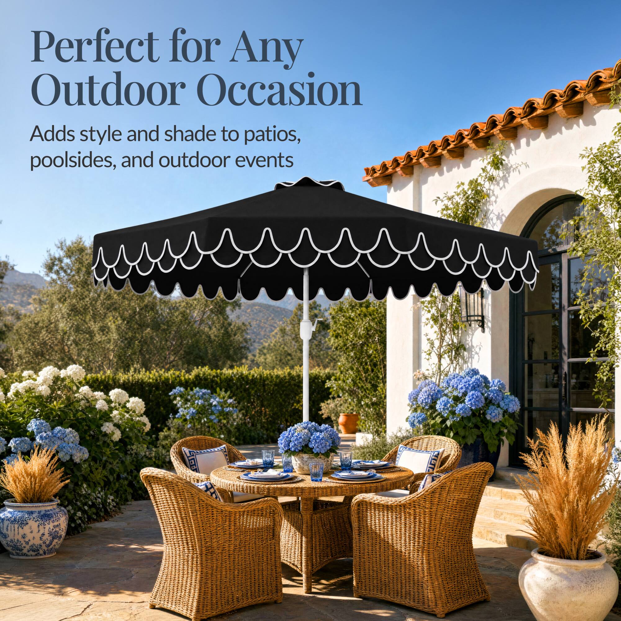 Perfect for Any Outdoor Occasion  
Adds style and shade to patios, poolside, and outdoor events