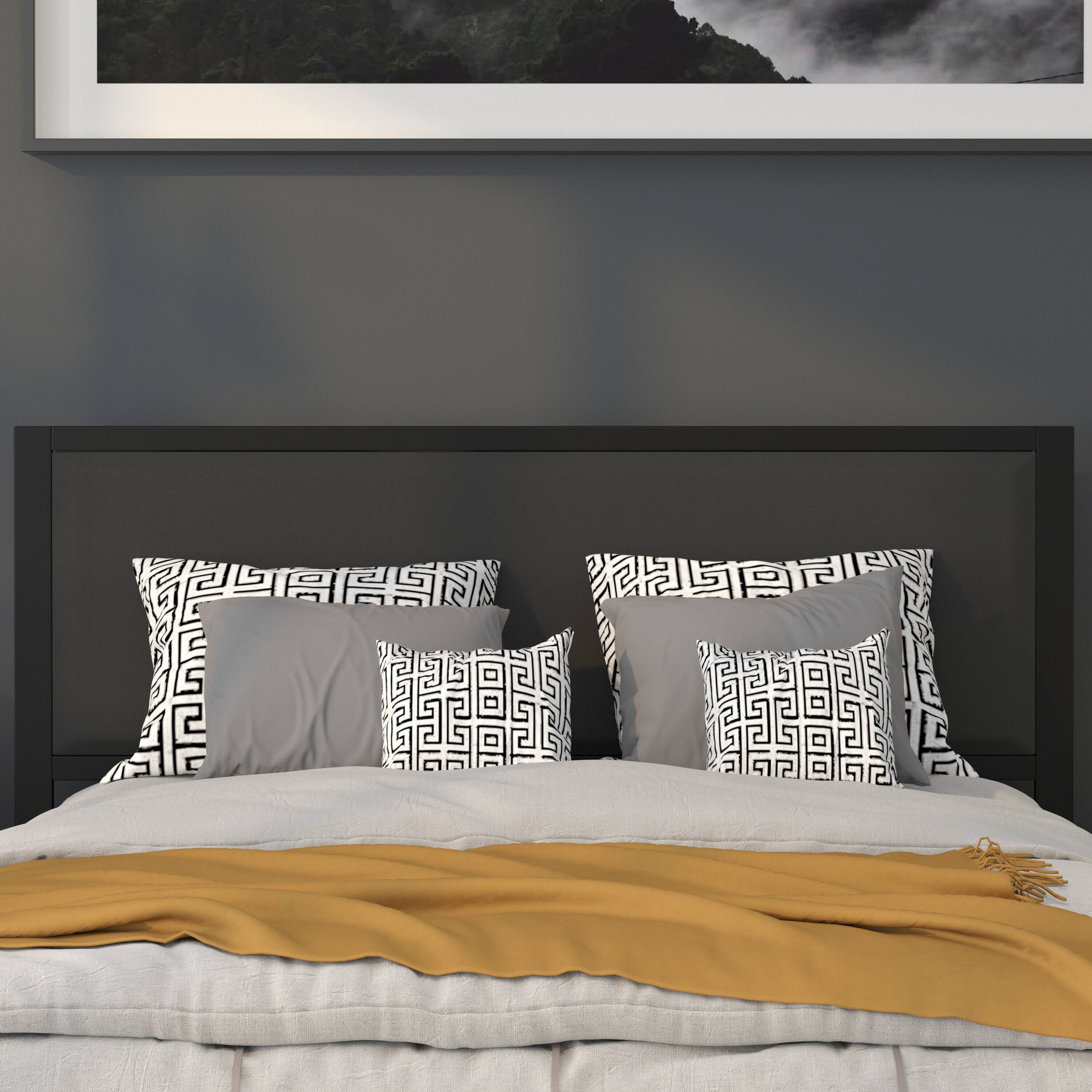 Alt View 3. Emma + Oliver - Metal Headboard - Fabric Upholstery Fits Standard Bed Frames - Black.