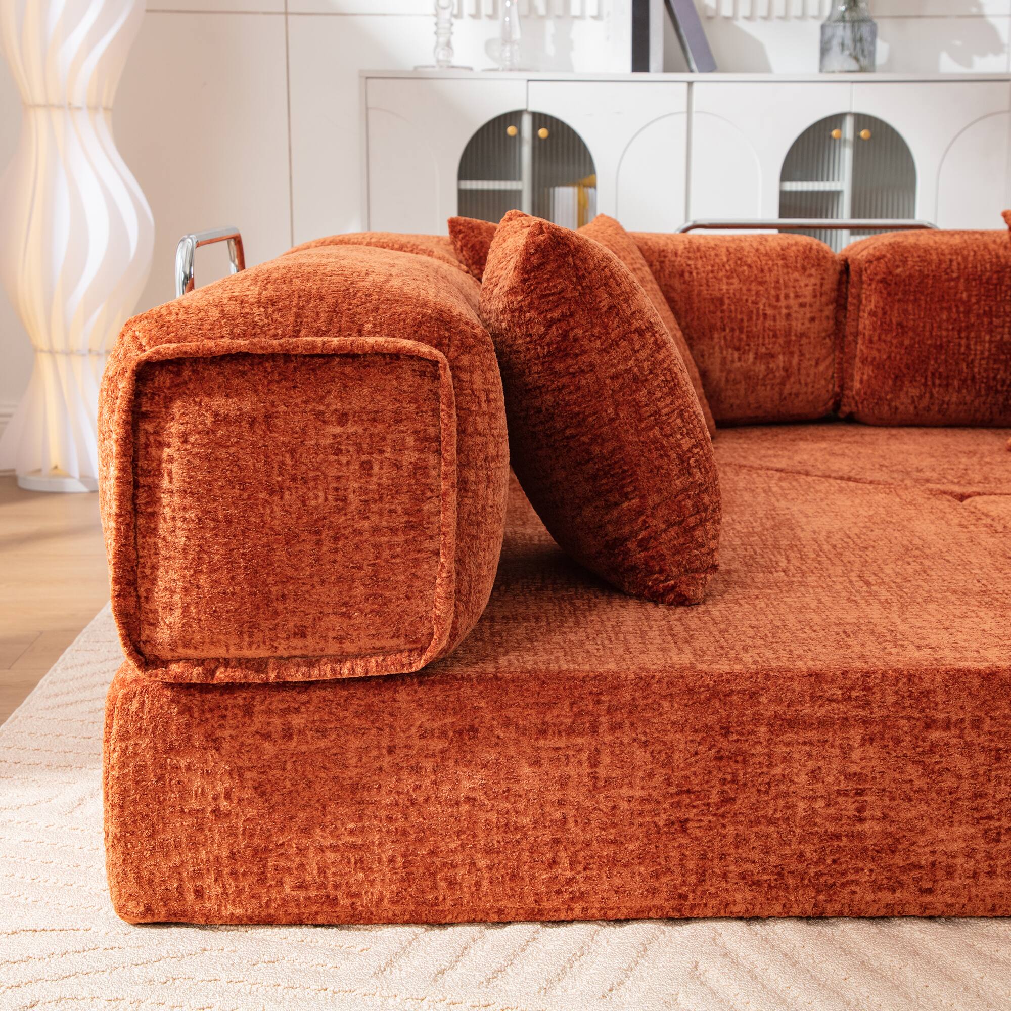 Alt View 9. KERDOM - Oversized Big Family Sofa Couch, 170 inches Extra Long Convertible Sofa Bed Sleeper Sectional Floor Building Block Couch - Orange.