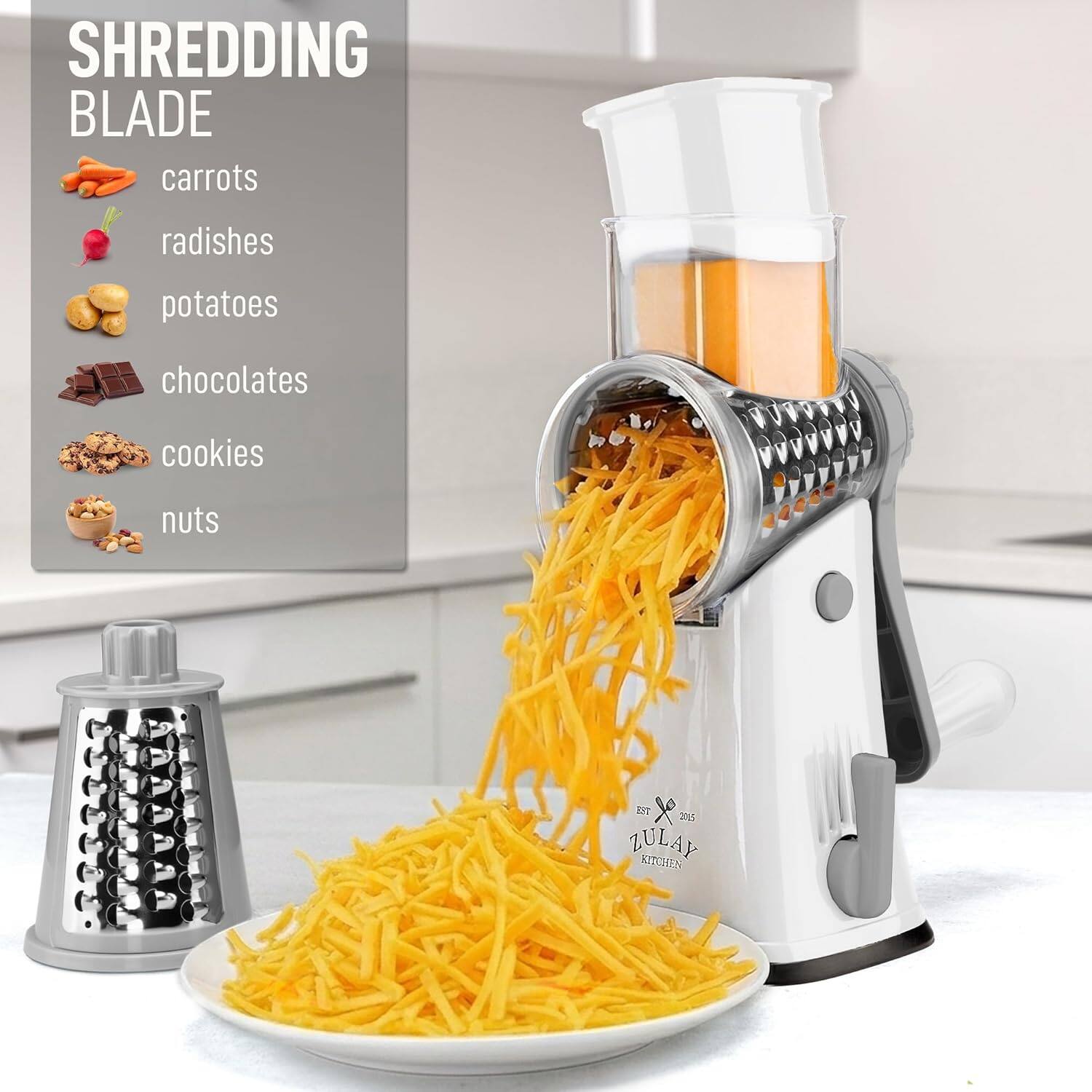 SHREDDING BLADE  
carrots  
radishes  
potatoes  
chocolates  
cookies  
nuts  

RST x 201  
ZULAY KITCHEN