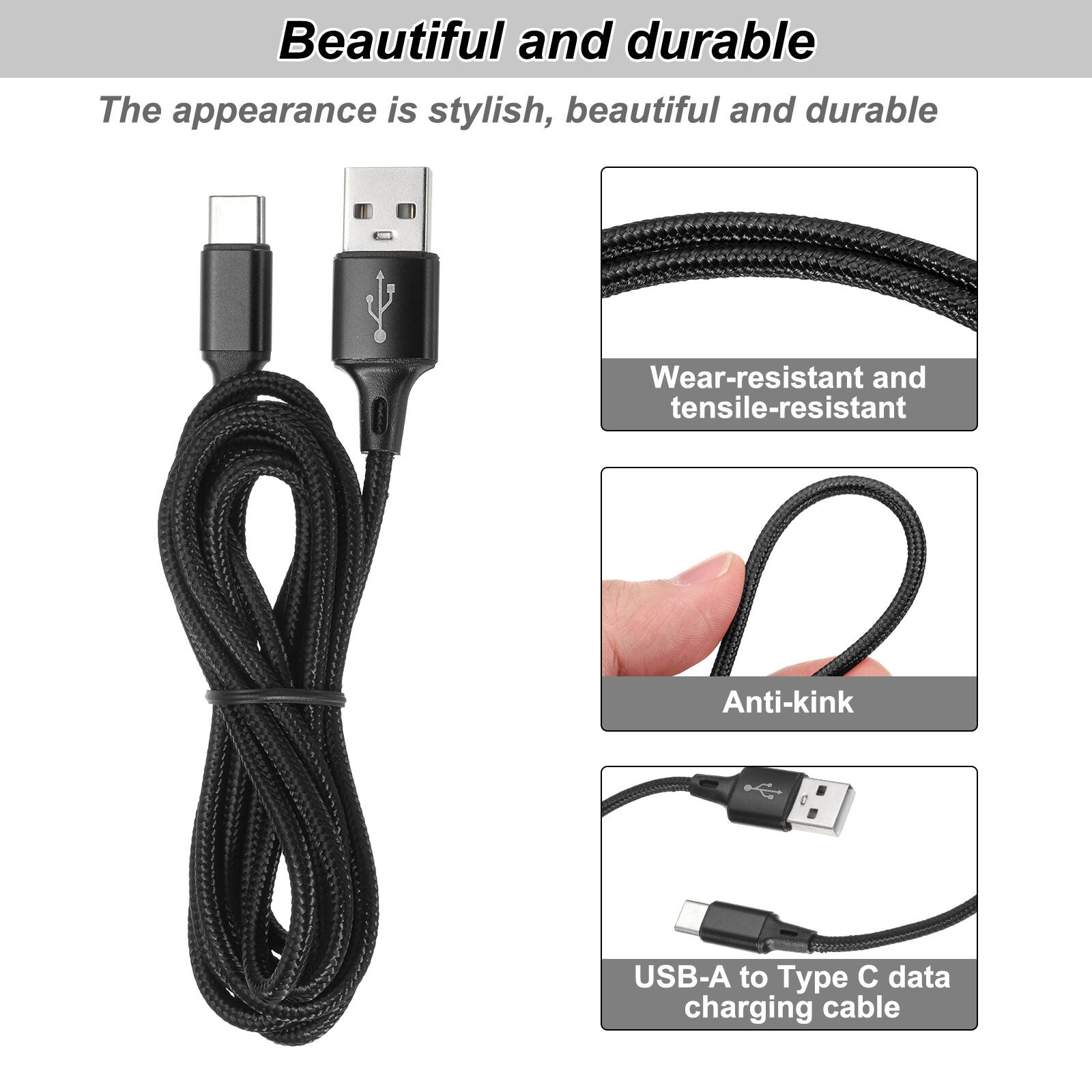 Beautiful and durable

The appearance is stylish, beautiful and durable

Wear-resistant and tensile-resistant

Anti-kink

USB-A to Type C data charging cable