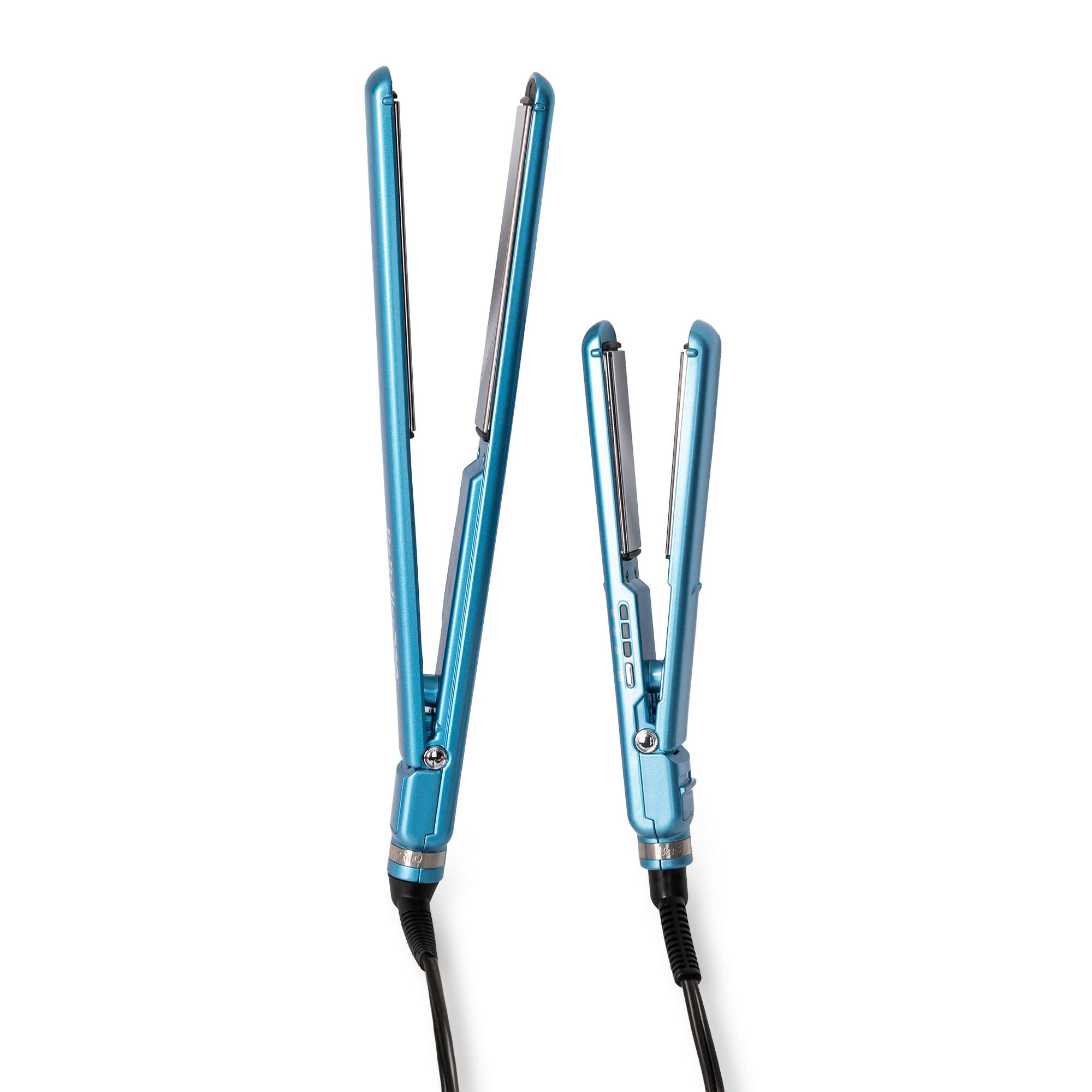 Left. BaBylissPRO - Nano Titanium 1" Full-Size & 1" Compact Ultra-Thin Flat Iron Prepack BNTPP84 - Blue.