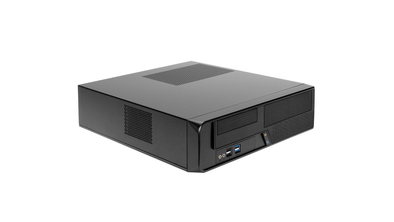 Back. In Win - BL040 Slim Micro-ATX Mini-ITX Small Form Factor Desktop with 450W TFX Power Supply Pre-Installed, 11.5L, USB 3.0 Ports - Black.