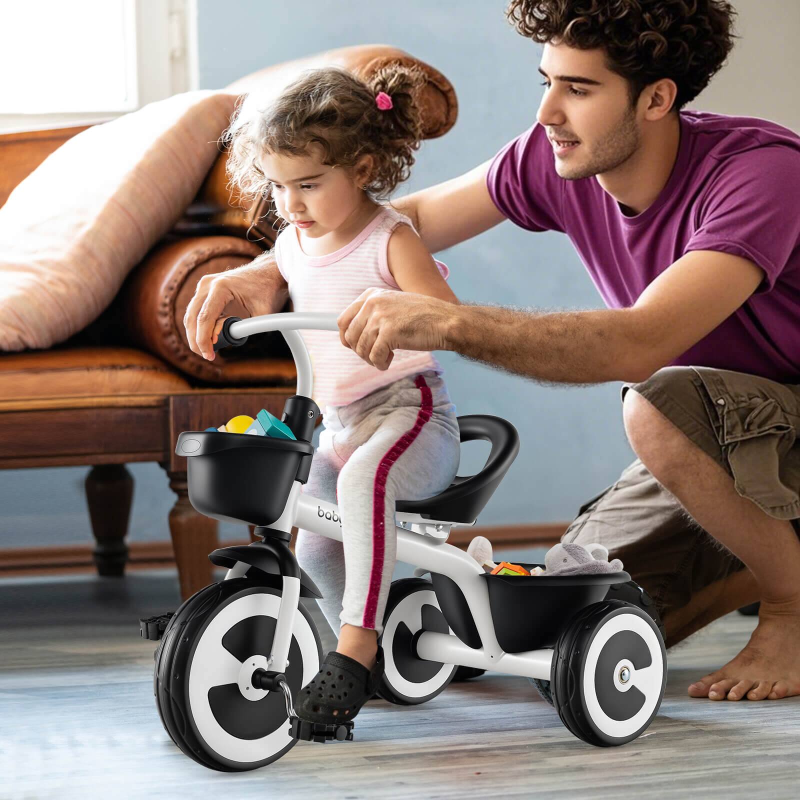 Alt View 1. Costway - Costway Toddler Tricycle Kids Trike with Adjustable Seat Front & Rear Storage Baskets - Wihte.