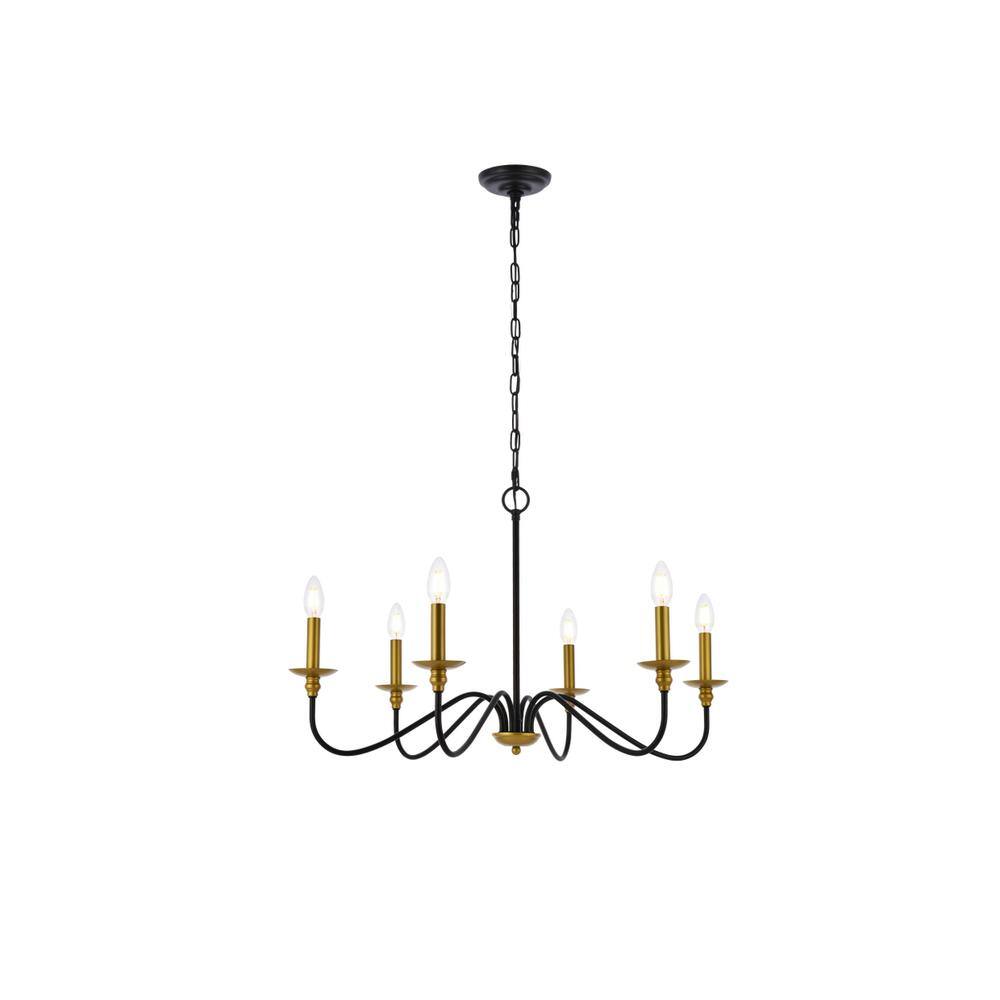 Alt View 5. Living District - Rohan 30 inch chandelier in matte black and brass - Brass And Black.