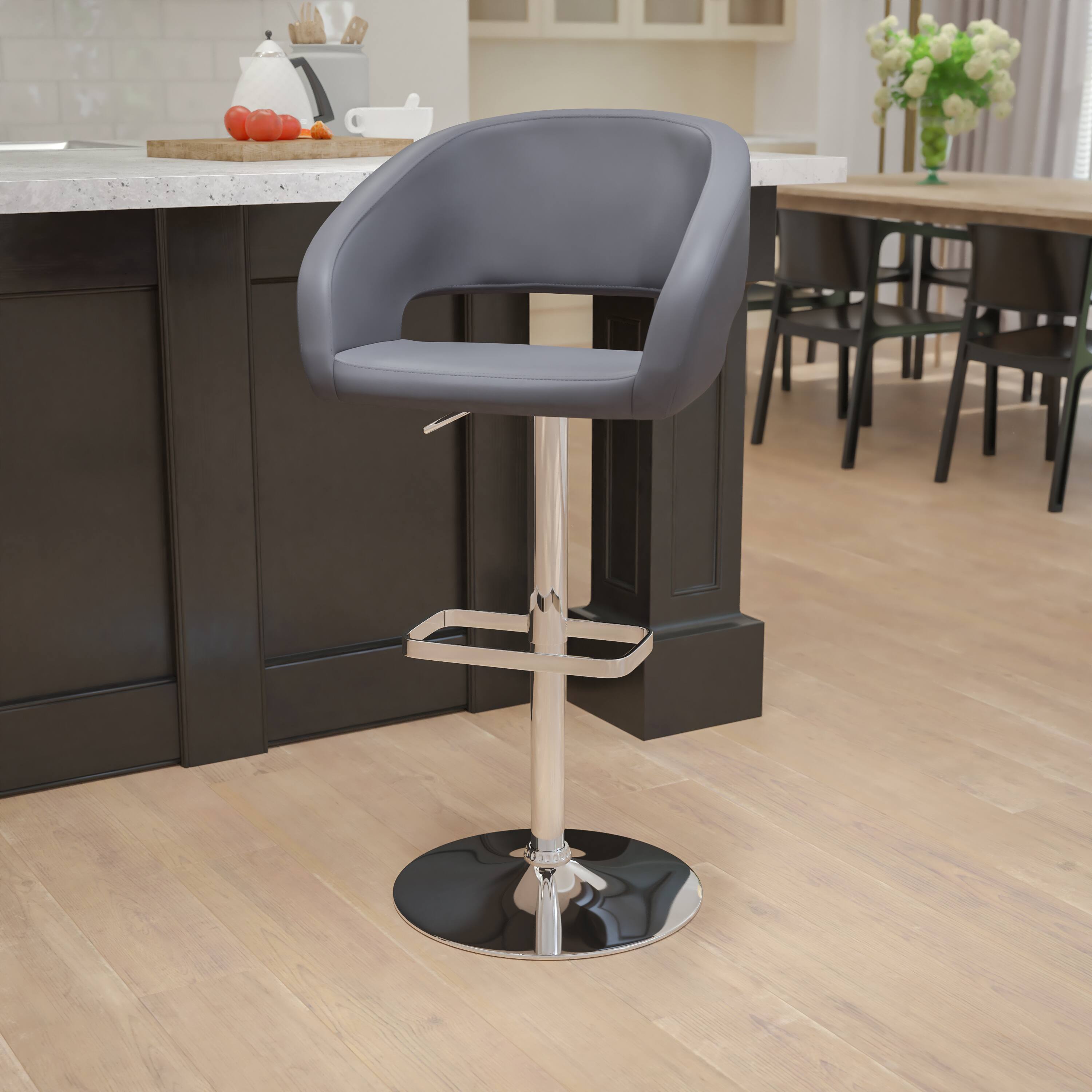 Alt View 12. Alamont Home - Contemporary Vinyl Adjustable Height Barstool with Rounded Mid-Back - Gray Vinyl.