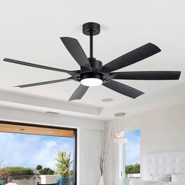 Breezary - 60'' Ceiling Fan with 3-Color Light, 7 ABS Blades, DC Motor, 6-Speed Remote Control, Timer with Memory Function - Matte Black