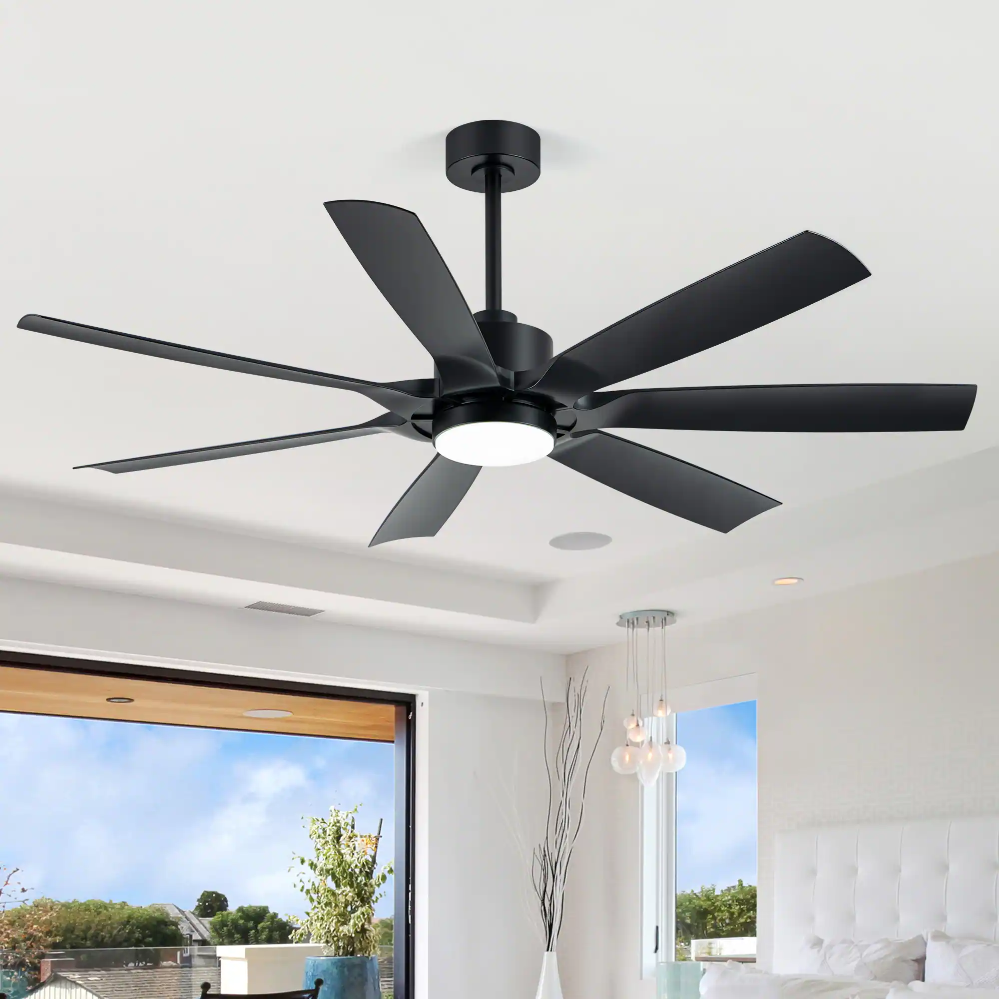 Front. Breezary - 60'' Ceiling Fan with 3-Color Light, 7 ABS Blades, DC Motor, 6-Speed Remote Control, Timer with Memory Function - Matte Black.