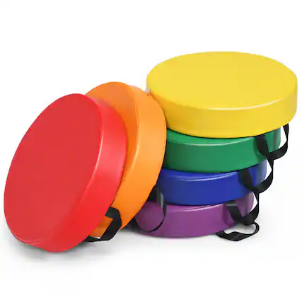 Front. Gymax - Gymax 6PCS Round Kids Floor Cushion Toddler Foam Seat Cushion Waterproof Colorful - Red.