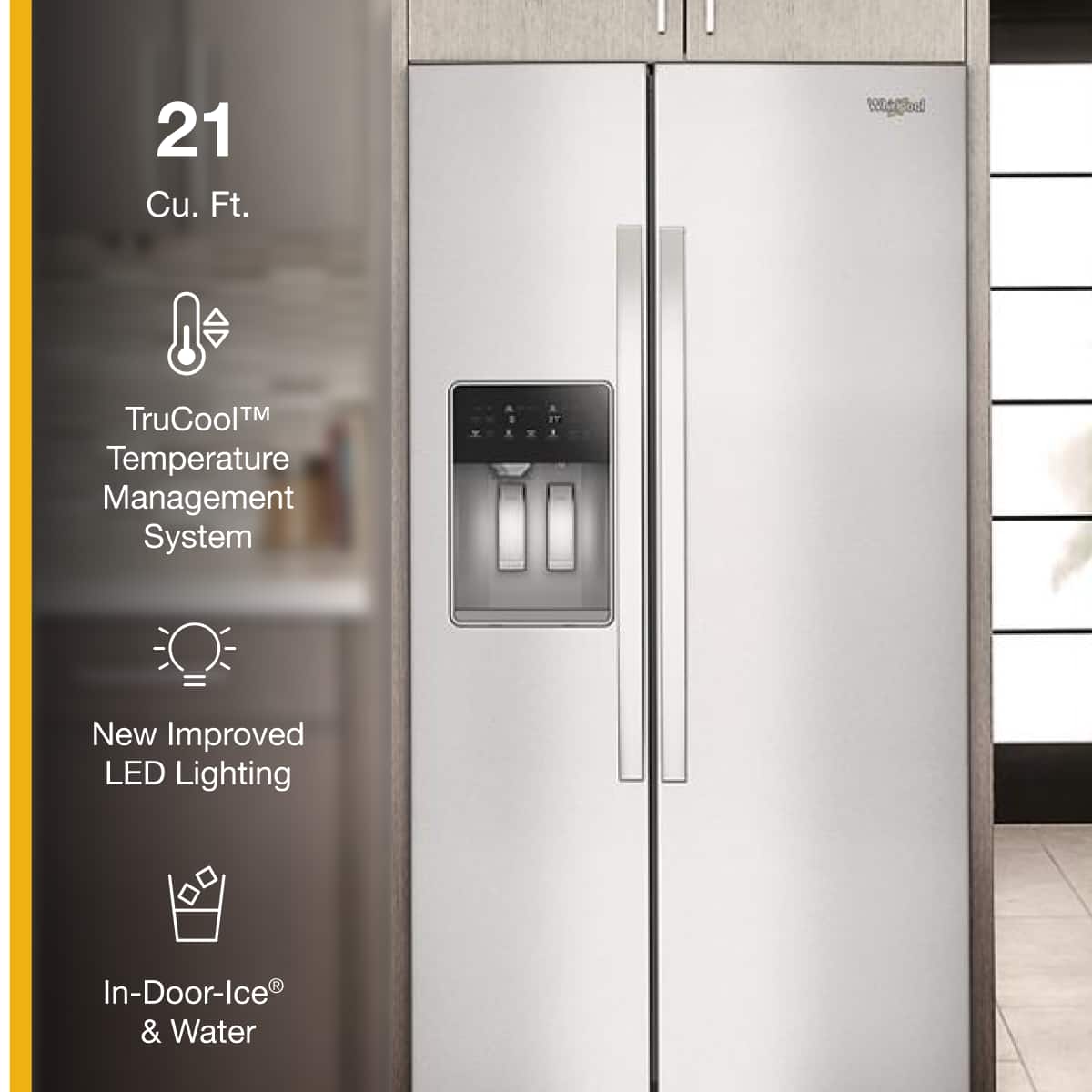 Back. Whirlpool - 21 Cu. Ft. Side-by-Side Counter-Depth Refrigerator with TruCool System - Fingerprint-Resistant Stainless Finish.