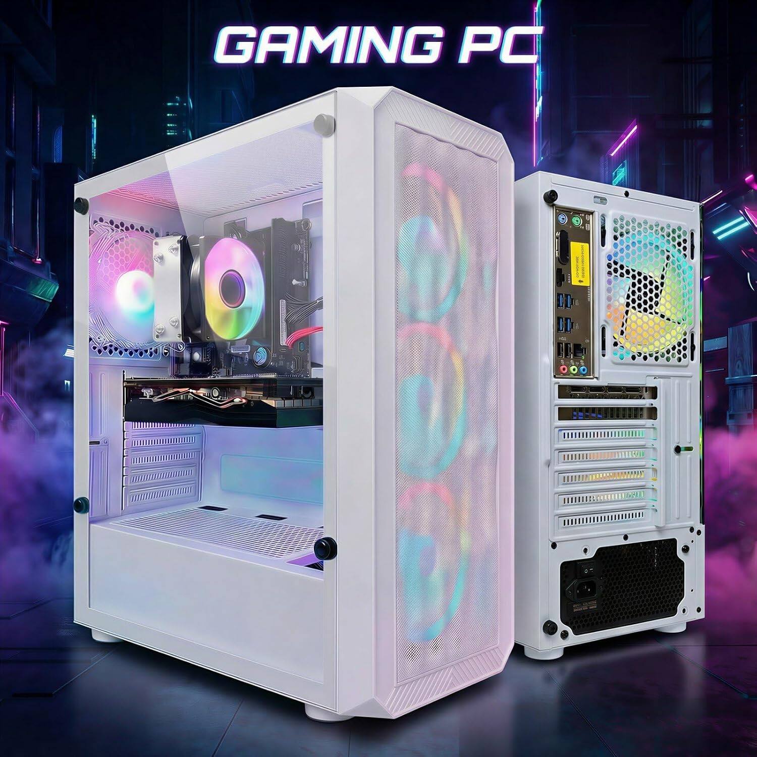Left. STGAubron - STGAubron Gaming Desktop PC, AMD Ryzen 3 3200G 3.6 GHz, Radeon RX 580 8G, 16G DDR4, 1T SSD, WiFi 6, BT 5.0, Win11H - White.