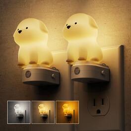 MAGICAL RUBS - Plug In Night Light For 3d Cute Puppy Lights With Dusk To Dawn Sensor Rgb+soft White 3000k Dog Christmas Birthday - Dog-3CCT 2 Pack
